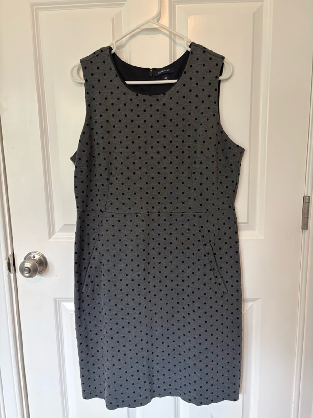 Land’s End Gray Polka Dot Sleeveless Sheath Dress with Pockets Size 16P